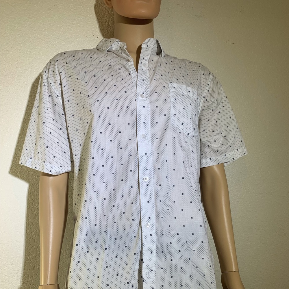 White with pattern button down short sleeve.